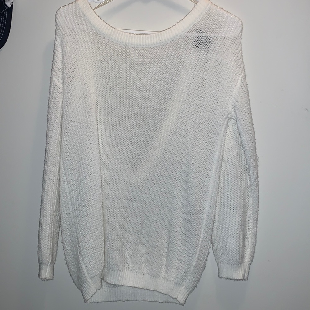 White knit low back sweater